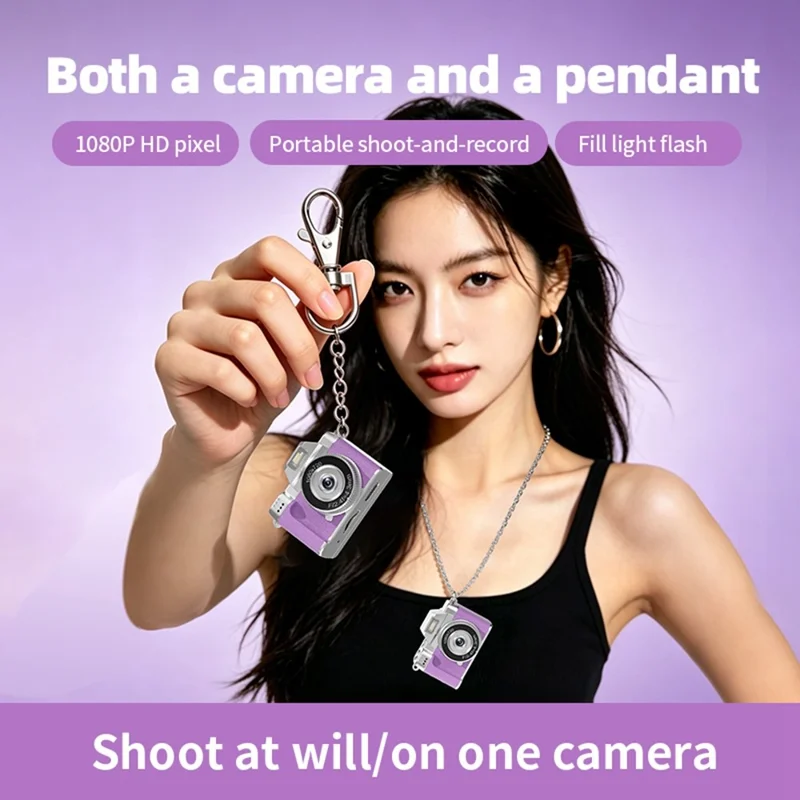M38 Mini Thumb Camera 1.47 inch Flip Screen 1080P HD Recording Digital Camera with LED Flash - Purple