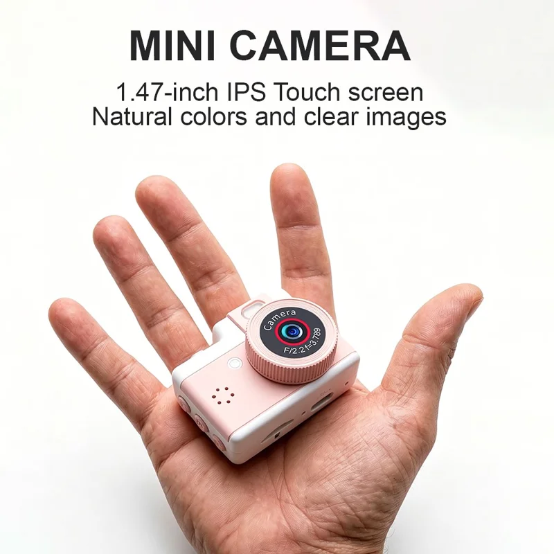 A90 1080P 1.47 inch IPS Touch Screen 180 Degree Flip Mini Keychain Camera for Selfie and Travel - Pink