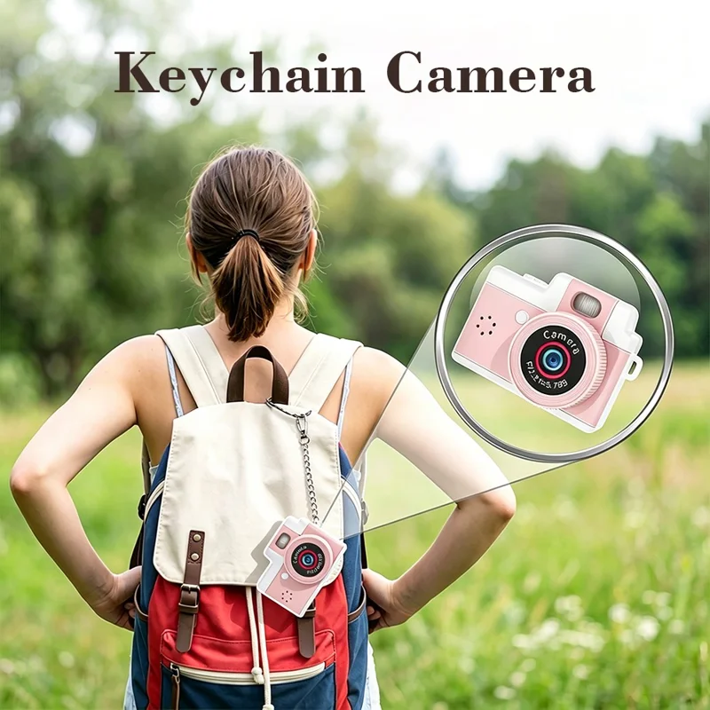 A90 1080P 1.47 inch IPS Touch Screen 180 Degree Flip Mini Keychain Camera for Selfie and Travel - Pink