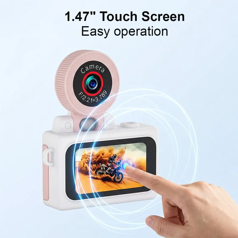 A90 1080P 1.47 inch IPS Touch Screen 180 Degree Flip Mini Keychain Camera for Selfie and Travel - Pink