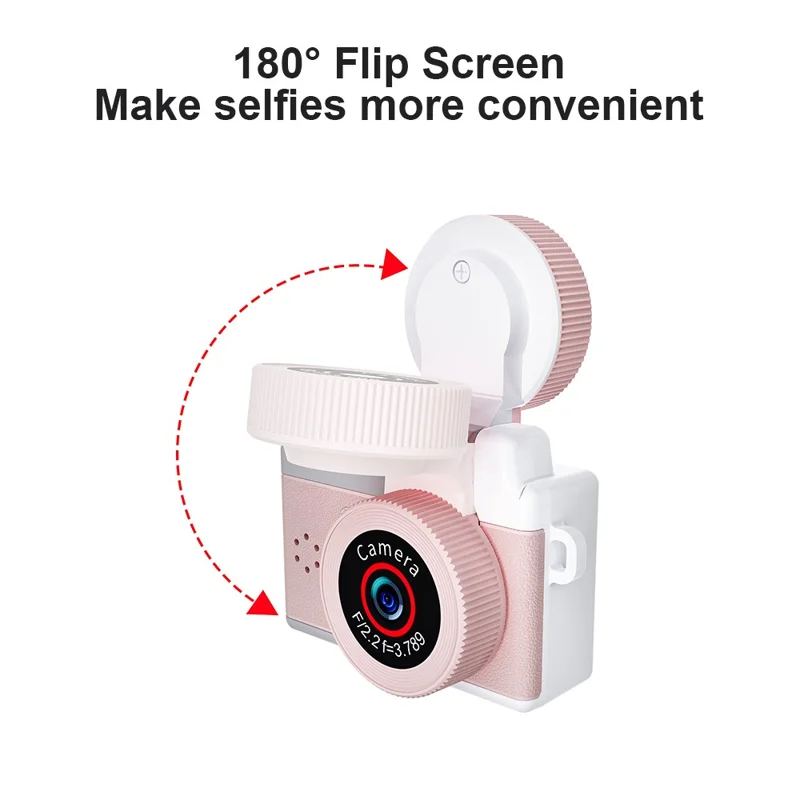 A90 1080P 1.47 inch IPS Touch Screen 180 Degree Flip Mini Keychain Camera for Selfie and Travel - Pink