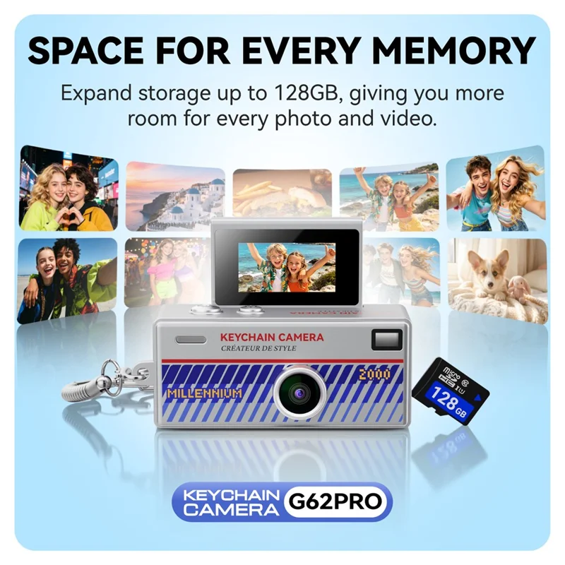G62PRO Mini Thumb Camera with 0.96 Inch Flip Screen 1080P HD Video Recording Keychain Camera - White