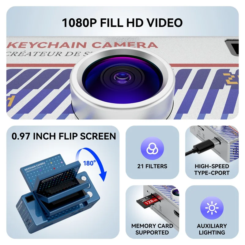 G62PRO Mini Thumb Camera with 0.96 Inch Flip Screen 1080P HD Video Recording Keychain Camera - White