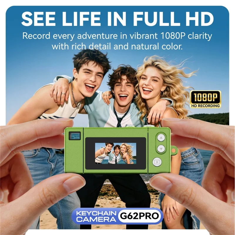 G62PRO Mini Thumb Camera with 0.96 Inch Flip Screen 1080P HD Video Recording Keychain Camera - White