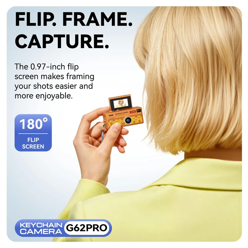 G62PRO Mini Thumb Camera with 0.96 Inch Flip Screen 1080P HD Video Recording Keychain Camera - White