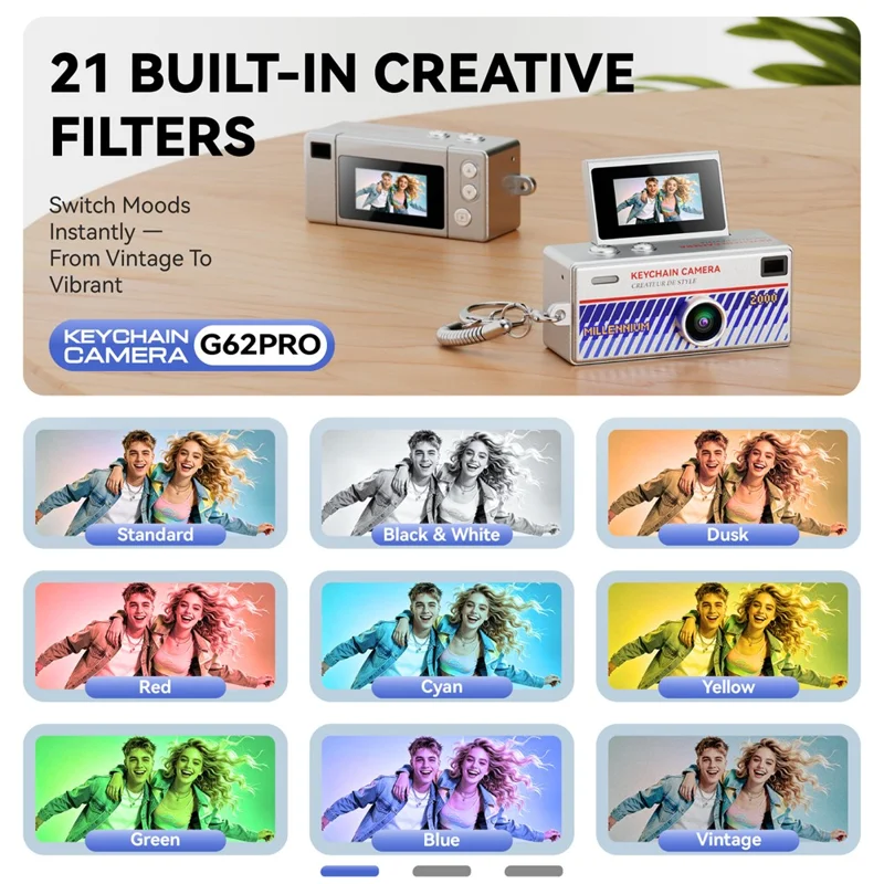 G62PRO Mini Thumb Camera with 0.96 Inch Flip Screen 1080P HD Video Recording Keychain Camera - White