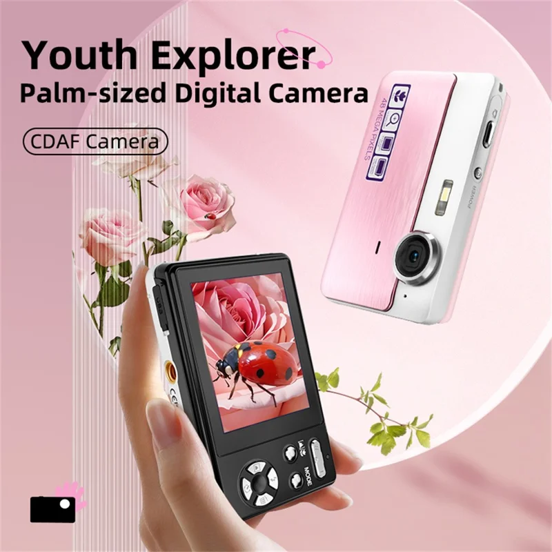 CD-AF Cámara digital CCD con pantalla IPS de 2.4 pulgadas y zoom digital 16X para estudiantes - Negro / Blanco