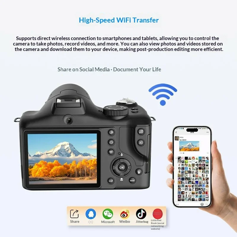 CD-R7 Digital Camera 3.0 Inch IPS Screen Dual Lens 16X Zoom WiFi 8K Video Recorder - Black