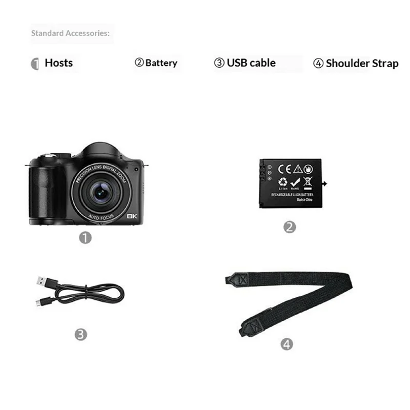 CD-R7 Digital Camera 3.0 Inch IPS Screen Dual Lens 16X Zoom WiFi 8K Video Recorder - Black