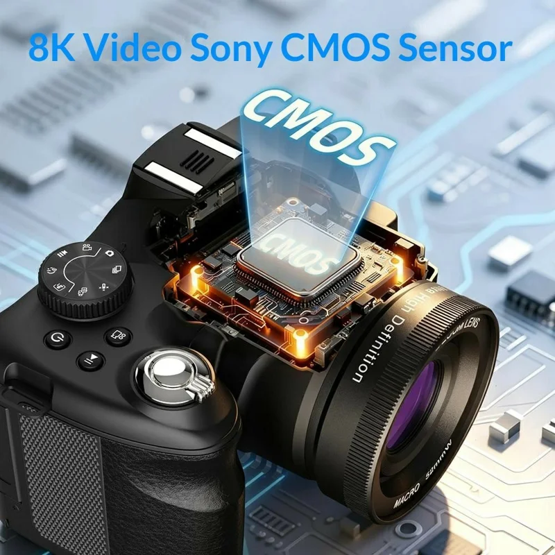 CD-R7 Digital Camera 3.0 Inch IPS Screen Dual Lens 16X Zoom WiFi 8K Video Recorder - Black