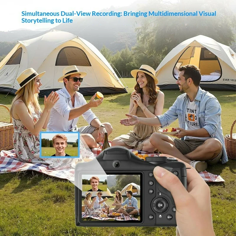 CD-R7 Digital Camera 3.0 Inch IPS Screen Dual Lens 16X Zoom WiFi 8K Video Recorder - Black