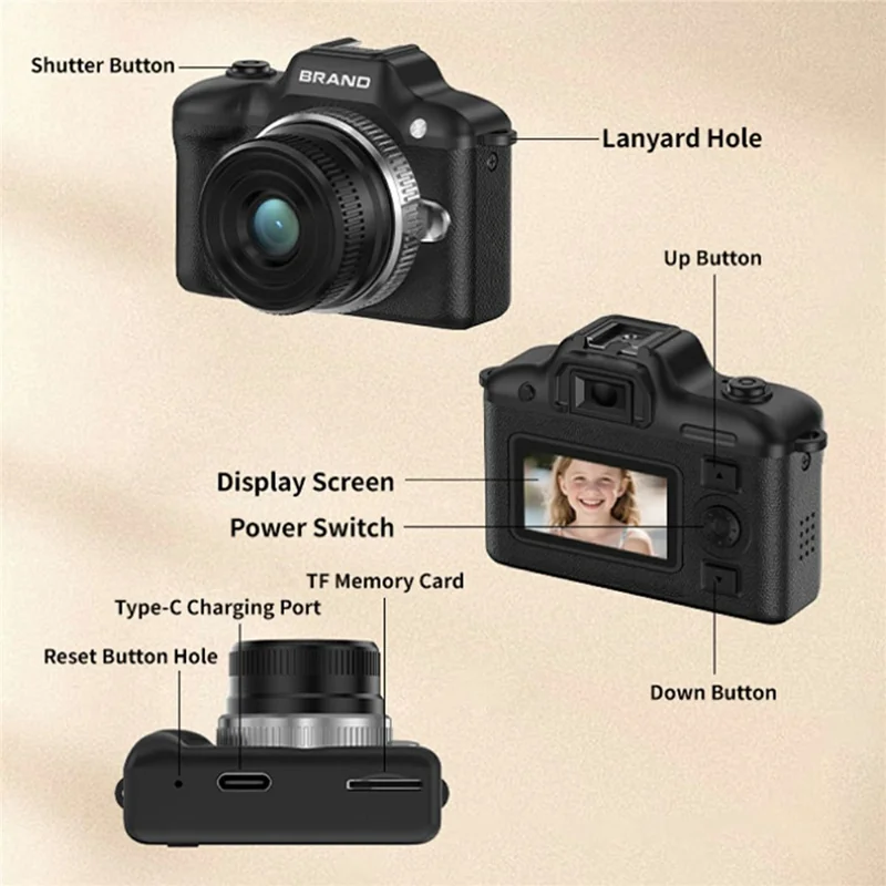 DC30 Mini Camera 1080P 30FPS Video Recording 2MP 0.96 inch HD Screen Digital Camera - Black