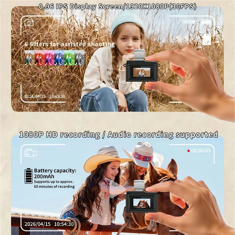 DC21 Mini Digital Camera 0.96 inch HD Screen 1080P / 30FPS Audio Recording with Flash - Black