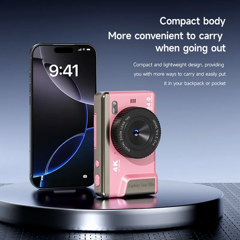 M52 4K Digital Camera 2.4 inch 180 Degree Flip Screen 16X Zoom Type-C for Vlogging - Black
