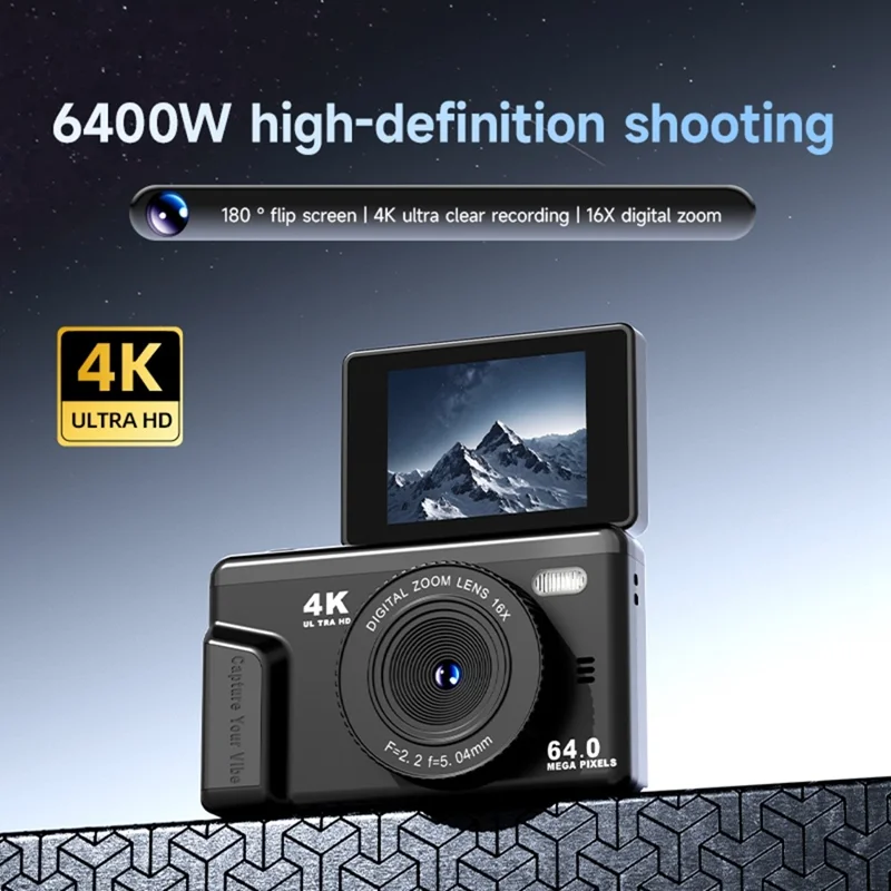 M52 4K Digital Camera 2.4 inch 180 Degree Flip Screen 16X Zoom Type-C for Vlogging - Black