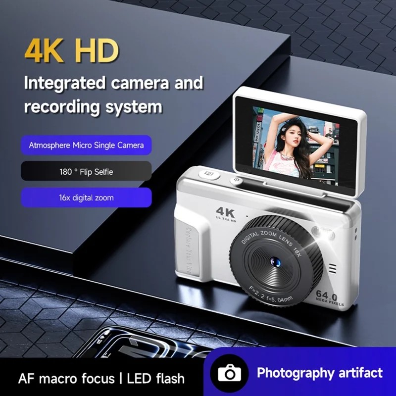 M52 4K Digital Camera 2.4 inch 180 Degree Flip Screen 16X Zoom Type-C for Vlogging - Black