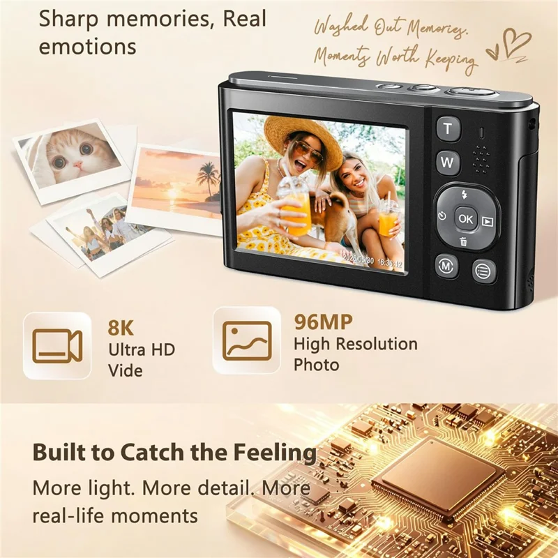 DC325W 8K Video Recorder Digital Camera Dual Screen 8X Zoom with 32GB TF Card - Black