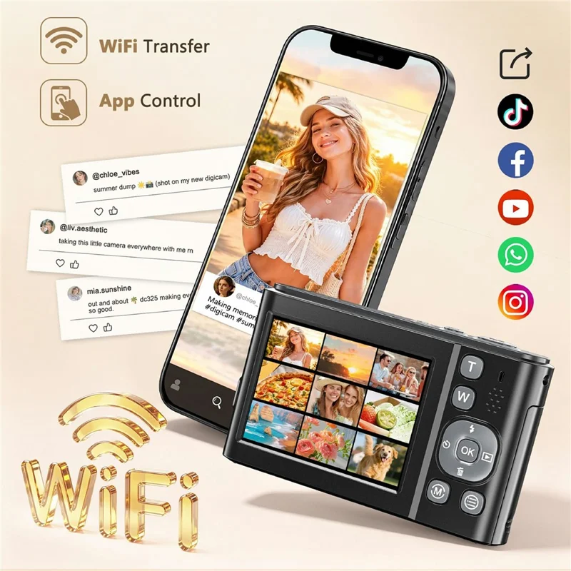DC325W 8K Video Recorder Digital Camera Dual Screen 8X Zoom with 32GB TF Card - Black