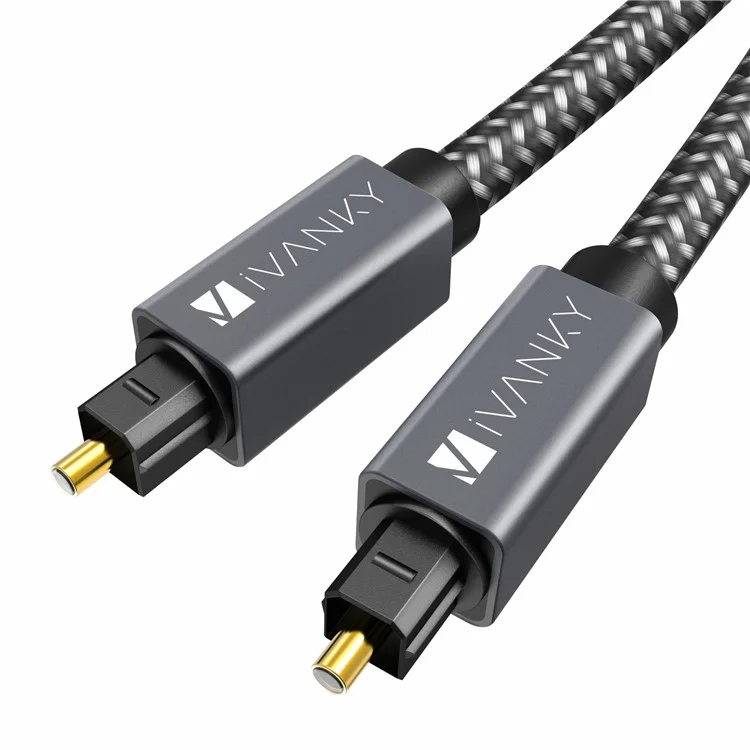 Ivanky OC03 3m Woven Nylon Digital Audio Hifi Toslink Fibre Cable Pour Home Theatre / tv / Ps4 / Xbox / Freebox - Gris