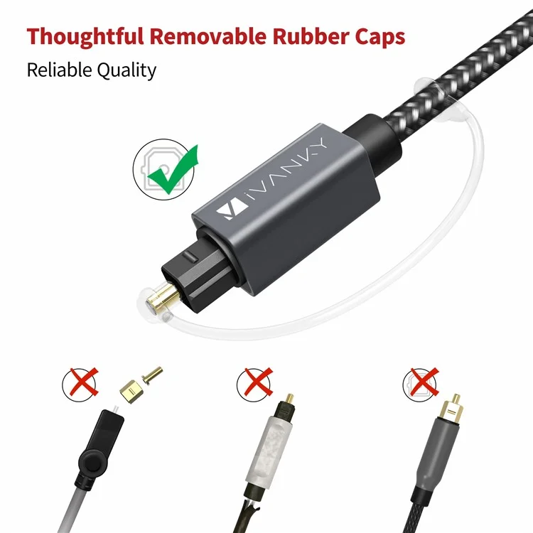 Ivanky OC03 3m Woven Nylon Digital Audio Hifi Toslink Fibre Cable Pour Home Theatre / tv / Ps4 / Xbox / Freebox - Gris