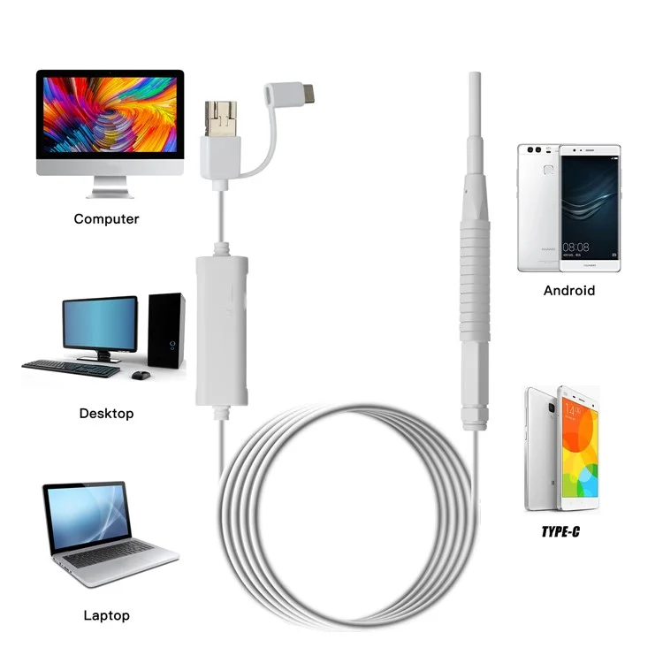 AN103 3-in-1 3.9mm Otoscope Camera Ear Scope Endoscope Ear Wax Removal Tool - White