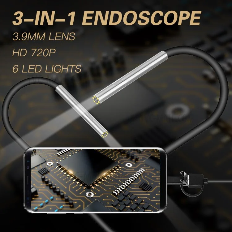 AN100 3-in-1 Endoscope Inspection Camera 3.9mm Snake Camera with 2M Semi-Rigid Cable