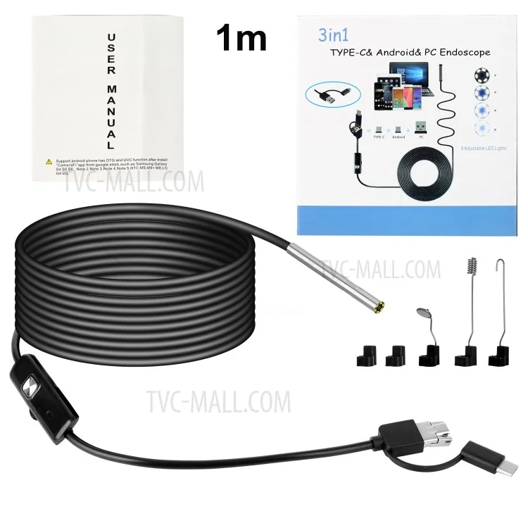 Cámara de Inspección Del Endoscopio 3-en-1 AN100 Cámara de Serpiente de 3.9 mm Con Cable Semi-rígido de 1 m