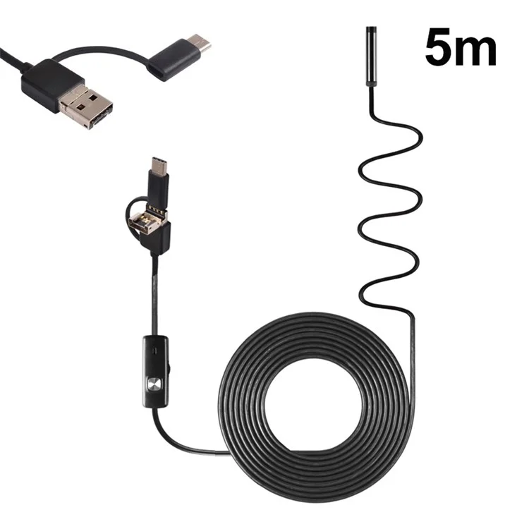 Cámara de Inspección Del Endoscopio 3-en-1 AN100 Cámara de Serpiente de 8 mm Con Cable Semi-rígido de 5 m