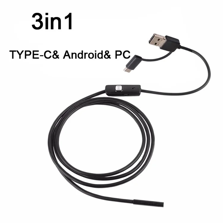 AN100 3-in-1 Endoscope Inspection Camera 8mm Snake Camera with 5M Semi-Rigid Cable