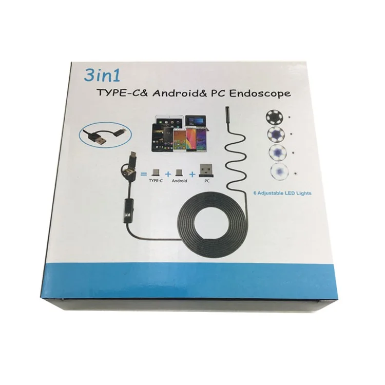 AN100 3-in-1 Endoscope Inspection Camera 8mm Snake Camera with 5M Semi-Rigid Cable