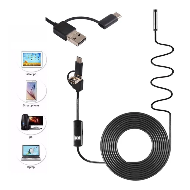 AN100 3-in-1 Endoscope Inspection Camera 8mm Snake Camera with 3.5M Semi-Rigid Cable