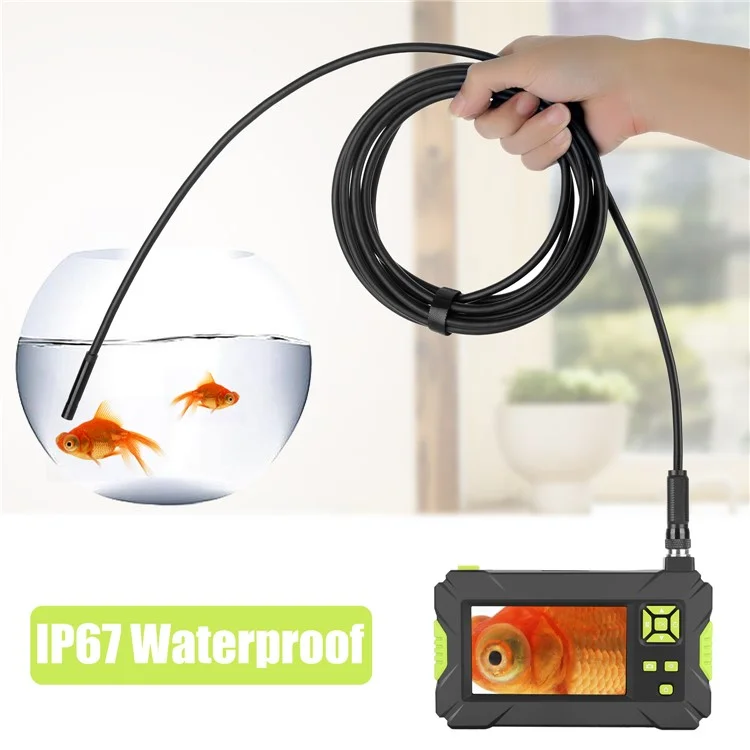 P30 Endoscopio Industrial de 5.5 mm Handheld Borescope 8 Led de 4.3 Pulgadas 1080p Cámara de Inspección de Automóvil HD HD Con Cable Semi-rígido de 5 m - Verde