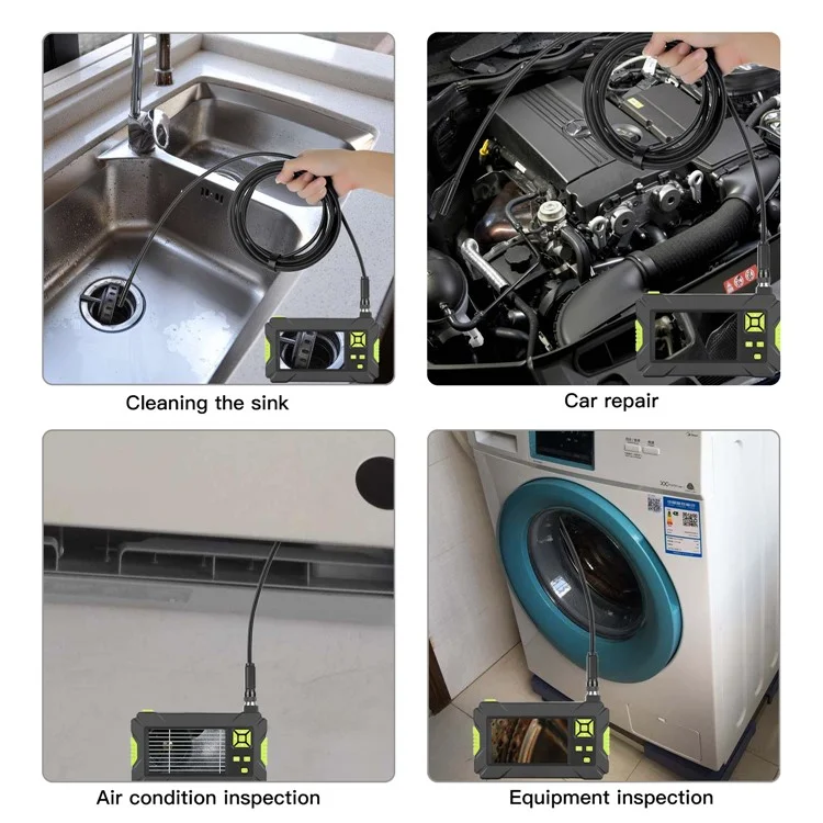 P30 Industrielles Endoskop 5,5 mm Handheld Boorscope 8 LEDs 4,3 Zoll 1080p HD Video Car Inspection Kamera Mit 5 m Halb-rigidiertem Kabel - Grün