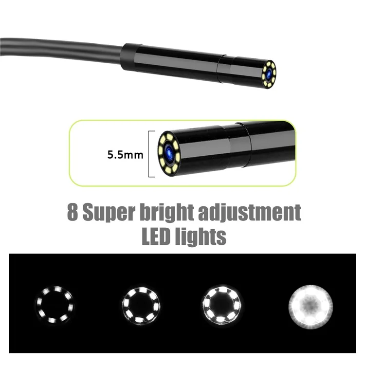 P30 Endoscopio Industrial de 5.5 mm Handheld Borescope 8 Led de 4.3 Pulgadas 1080p Cámara de Inspección de Automóvil HD HD Con Cable Semi-rígido de 5 m - Verde