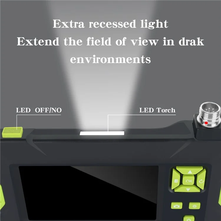 P30 Industrieendoskop 5,5 mm Handhaltiges Boresikop 8 LEDs 4,3-Zoll-1080p-HD-Videokamera für Fahrzeuginspektionen mit 5 m Halbstarrkabel - Grün