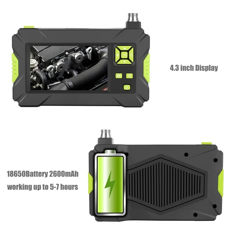P30 Industrieendoskop 5,5 mm Handhaltiges Boresikop 8 LEDs 4,3-Zoll-1080p-HD-Videokamera für Fahrzeuginspektionen mit 5 m Halbstarrkabel - Grün