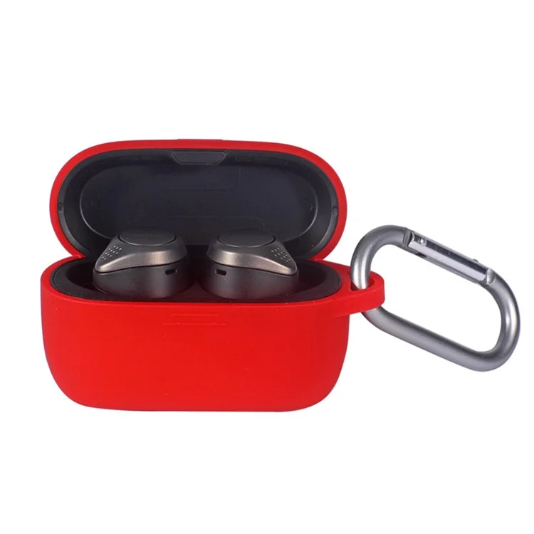 Soft Silicone Cover Shockproof Protective Case with Carabiner for Jabra Elite Active 75t Bluetooth-compatible Earbuds - Red