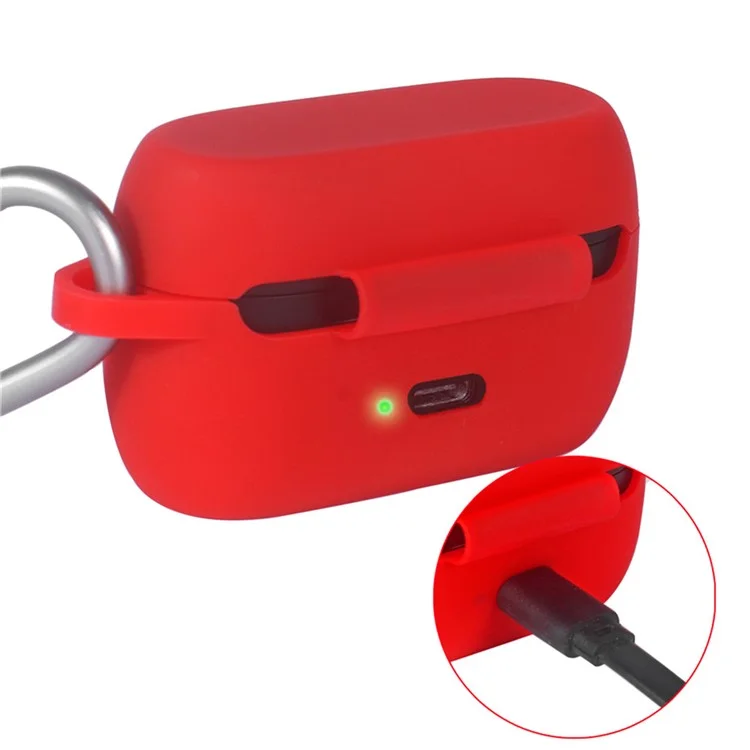 Soft Silicone Cover Shockproof Protective Case with Carabiner for Jabra Elite Active 75t Bluetooth-compatible Earbuds - Red