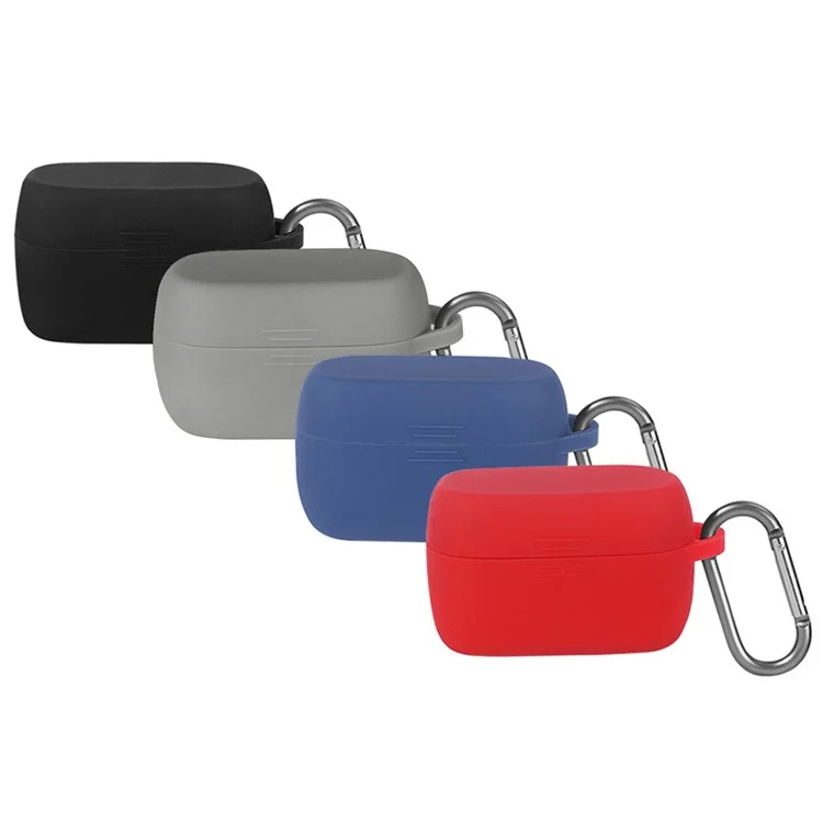 Soft Silicone Cover Shockproof Protective Case with Carabiner for Jabra Elite Active 75t Bluetooth-compatible Earbuds - Red