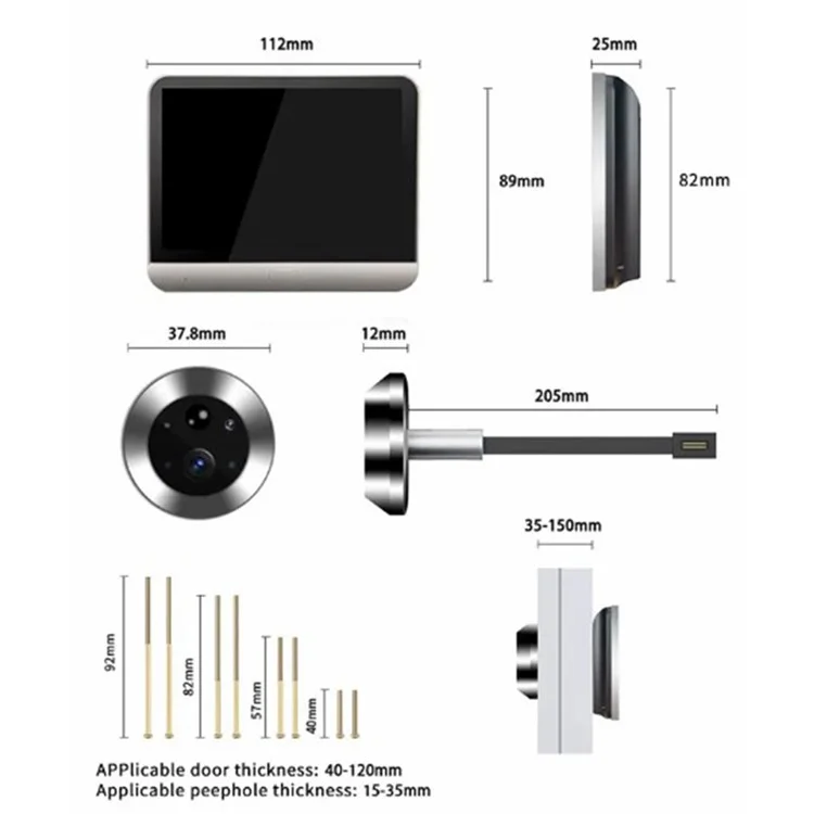 SY-36 4.3-inch Mini WiFi PIR Motion Detection Peephole Video Doorbell (Built-In Battery) - Silver