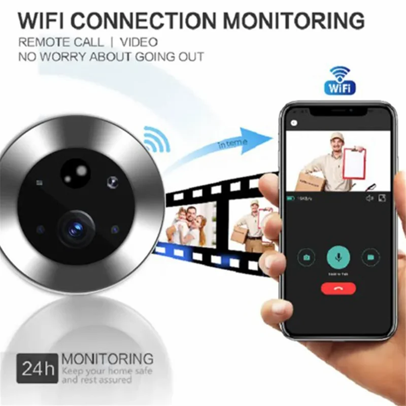 SY-36 4.3-inch Mini WiFi PIR Motion Detection Peephole Video Doorbell (Built-in Battery) - Black