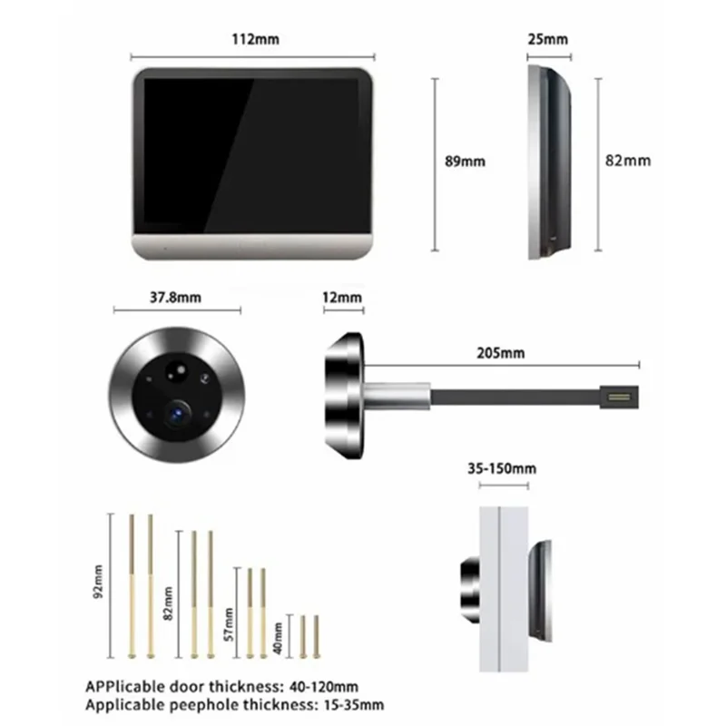 SY-36 4.3-inch Mini WiFi PIR Motion Detection Peephole Video Doorbell (Built-in Battery) - Black