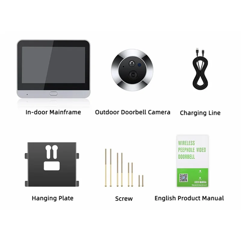 SY-36 4.3-inch Mini WiFi PIR Motion Detection Peephole Video Doorbell (Built-in Battery) - Black