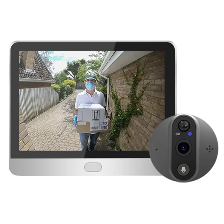 SY-37 Two-Way Audio 4.3-inch Color Screen Mini WiFi Peephole Video Doorbell (Built-In Battery) - Silver