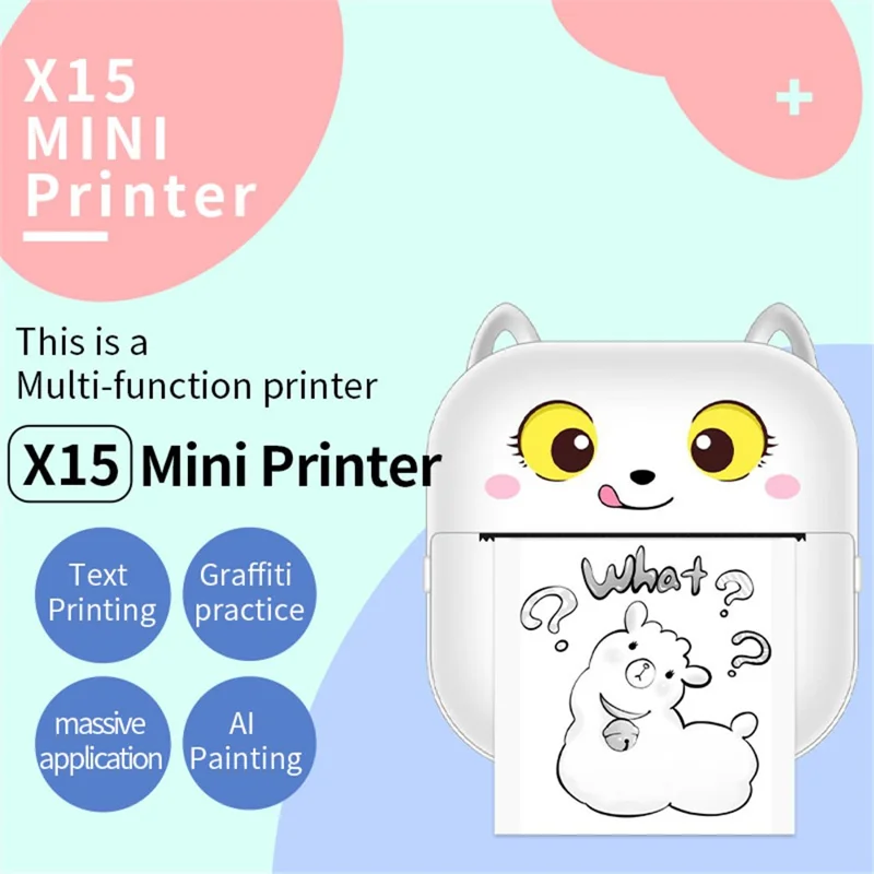 X15A Mini Inkless Bluetooth-compatible Thermal Printer Printing Device (5 Printing Paper Rolls + 5 Pens)