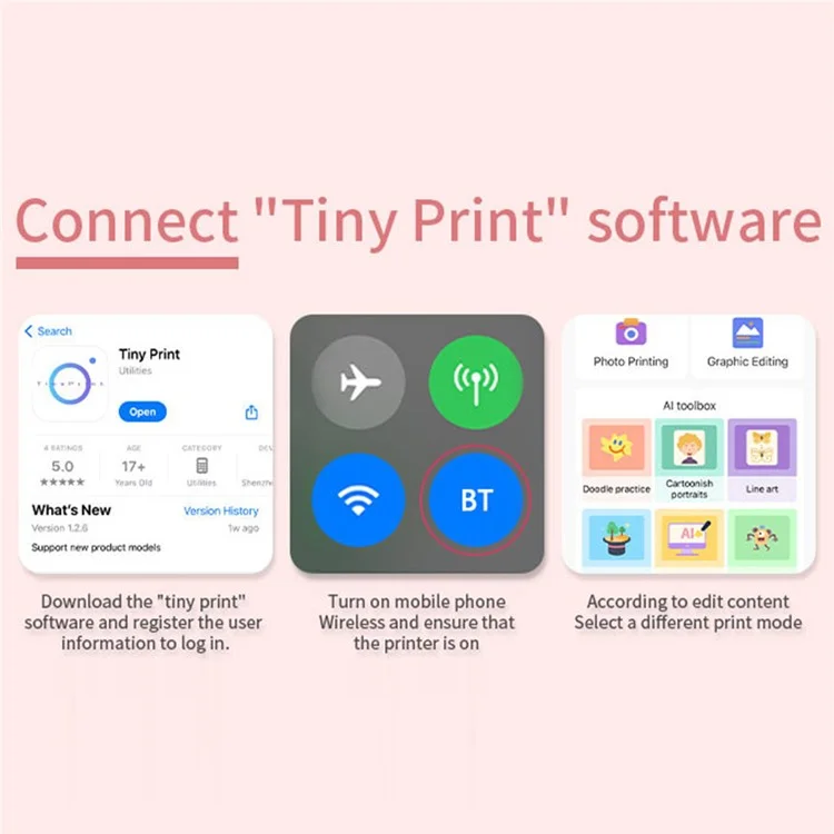 X15A Mini Inkless Bluetooth-compatible Thermal Printer Printing Device (5 Printing Paper Rolls + 5 Pens)