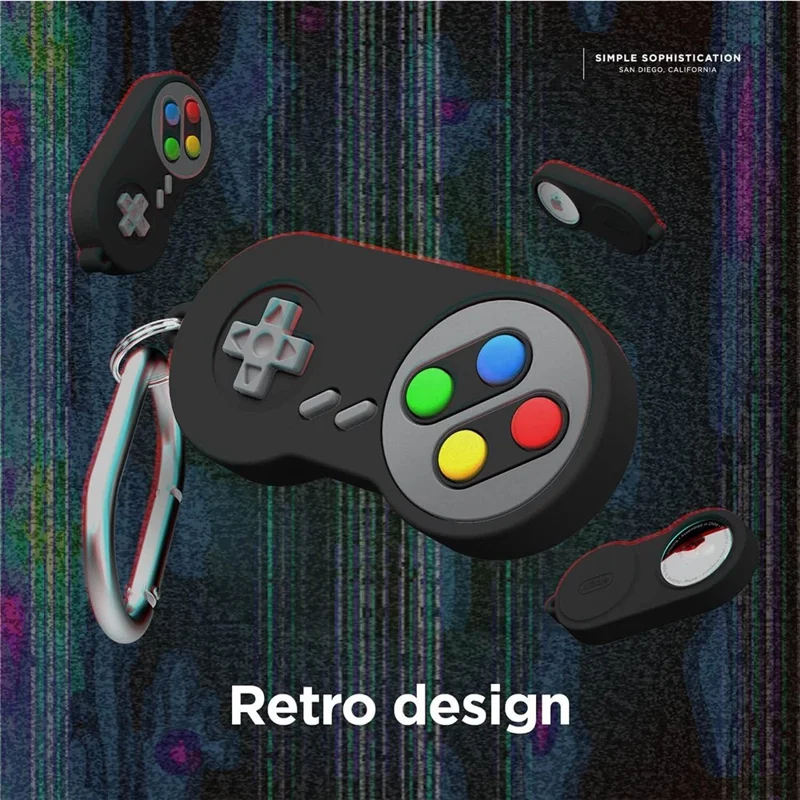 For Apple AirTag Protective Sleeve Retro Game Console Shape Silicone Case - Dark Blue