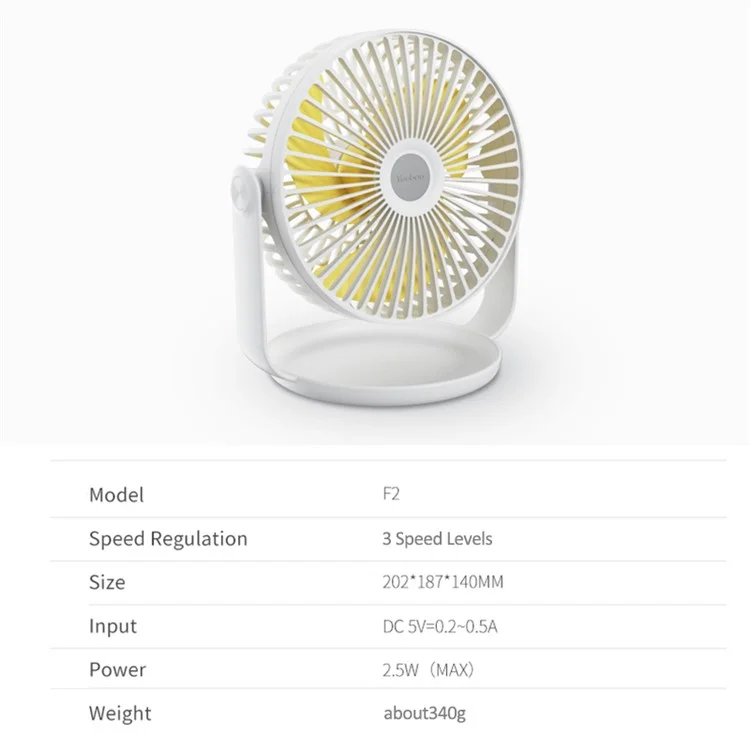 YOOBAO Y-F2 USB Powered Desktop Fan Rotatable Mute Table Cooling Fan - White