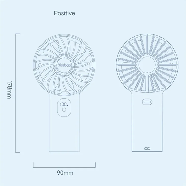 YOOBAO Y-F3PL 8000mAh Handheld Fan Portable Cooling Fan with Battery Indicator - Blue