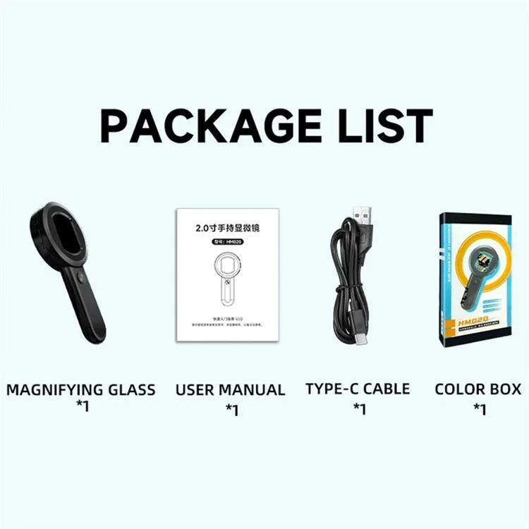 Loupe de microscope portable à écran IPS HD 2 pouces avec éclairage LED